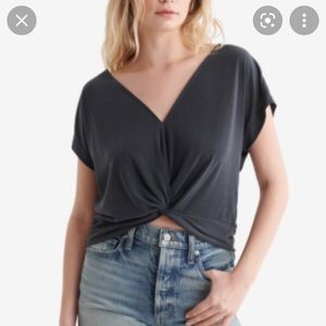 Lucky Brand Sandwash Black Twist-Front V-Neck Top